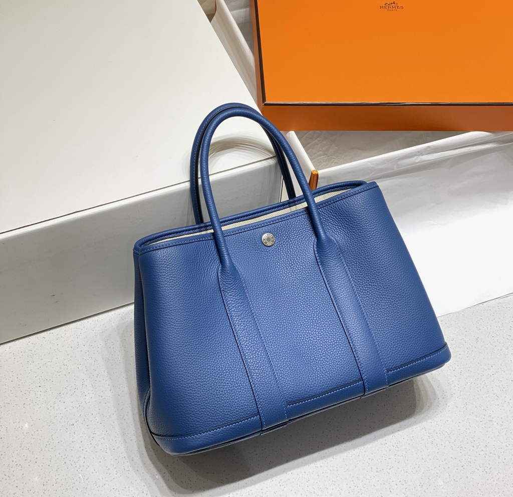 Hermes Garden Party 30 bag Togo leather Dark Blue