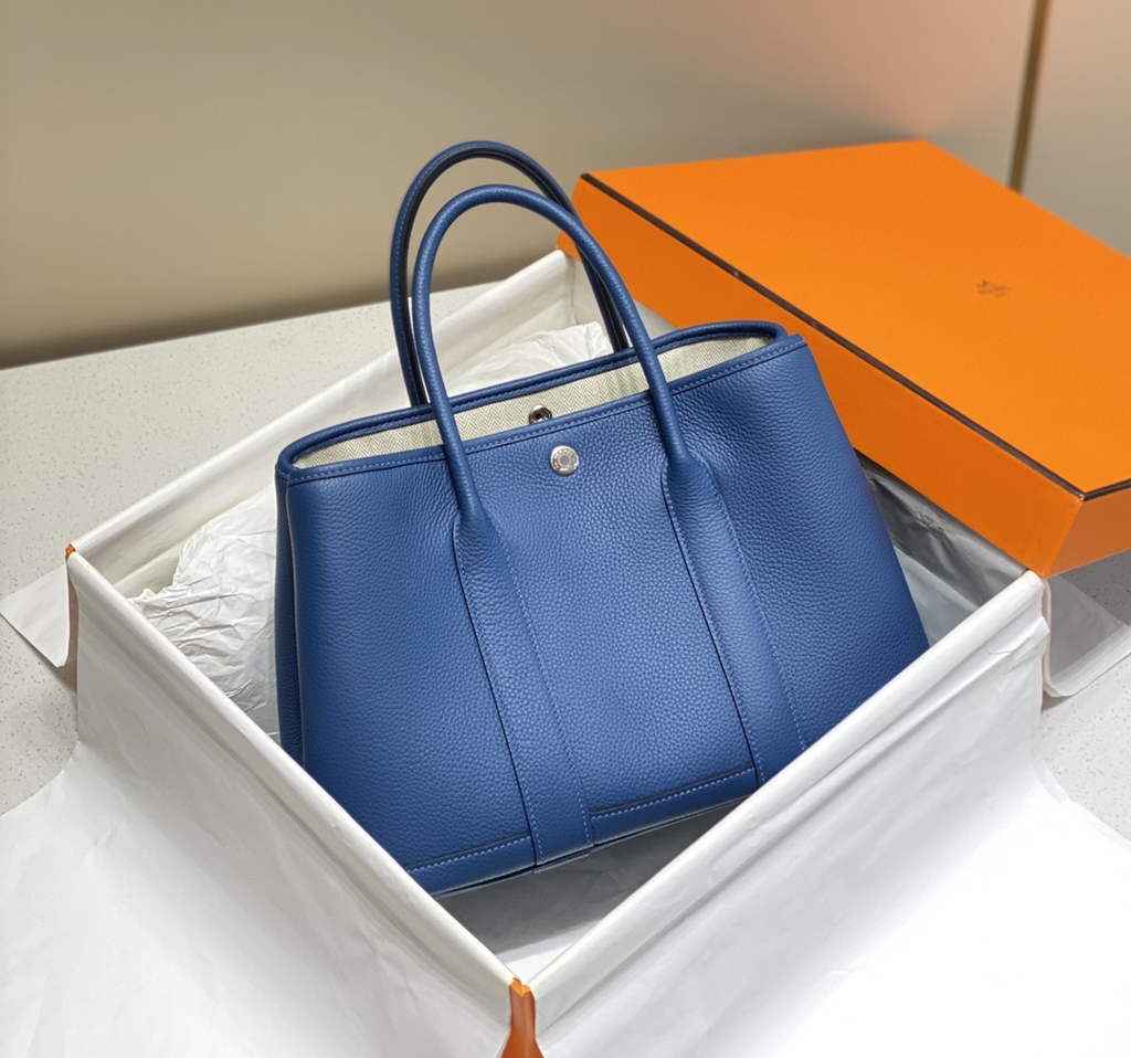Hermes Garden Party 30 bag Togo leather Dark Blue