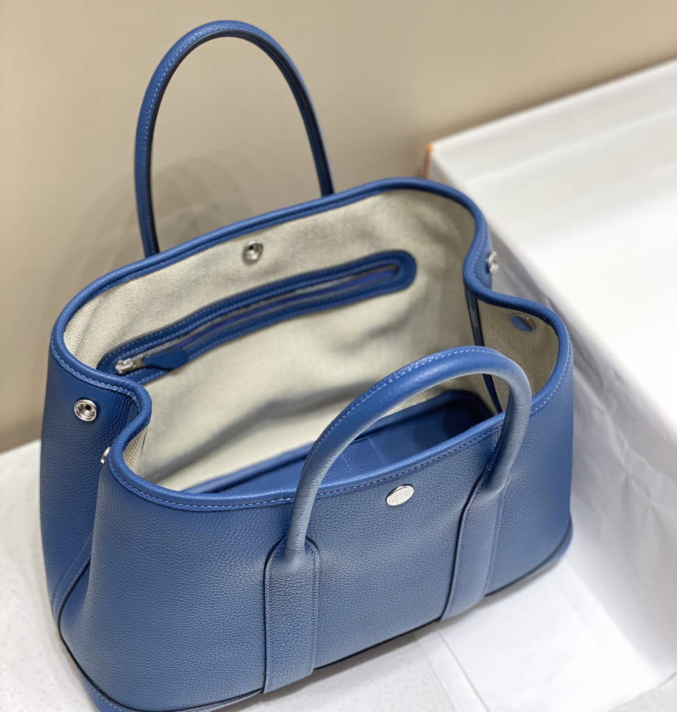 Hermes Garden Party 30 bag Togo leather Dark Blue