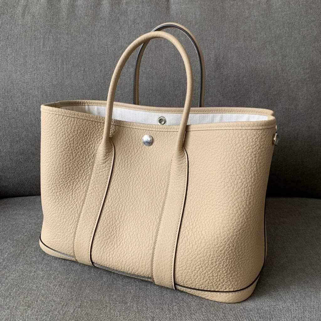 Hermes Garden Party 30 bag Negonda calfskin Light Gray