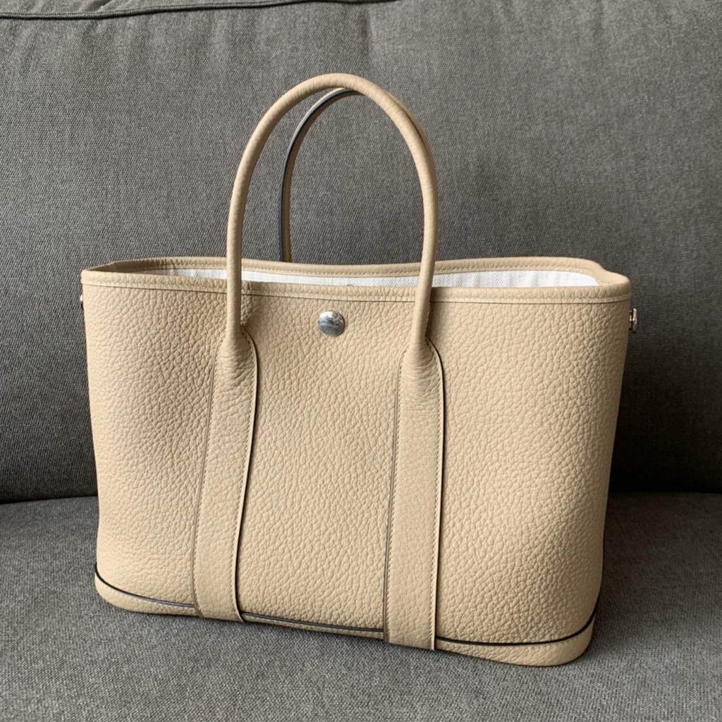 Hermes Garden Party 30 bag Negonda calfskin Light Gray