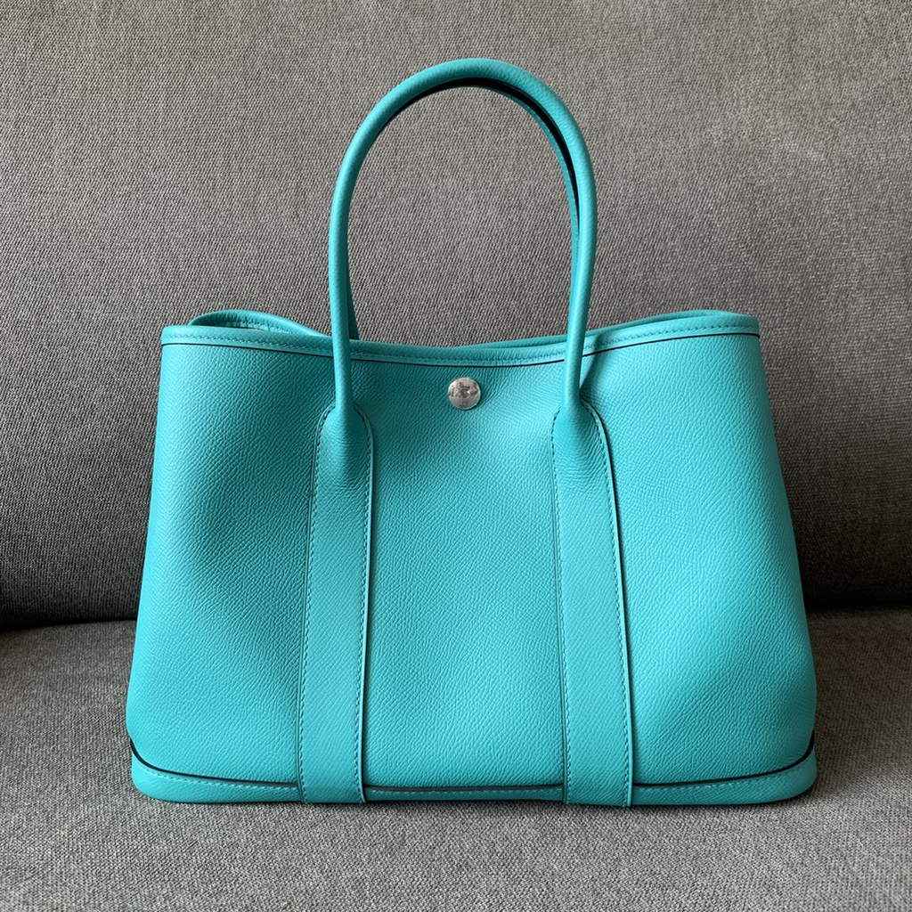 Hermes Garden Party 30 bag Epsom leather Green Blue