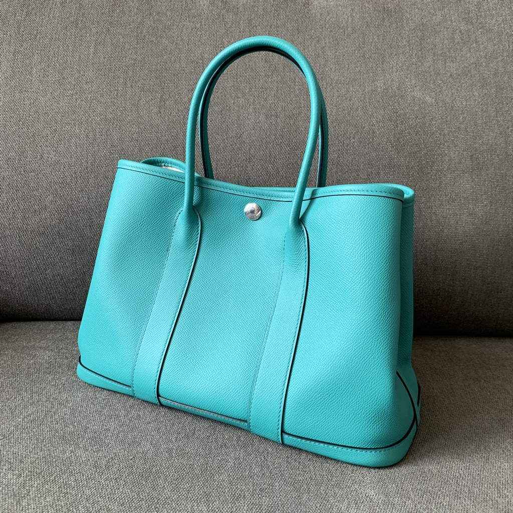 Hermes Garden Party 30 bag Epsom leather Green Blue