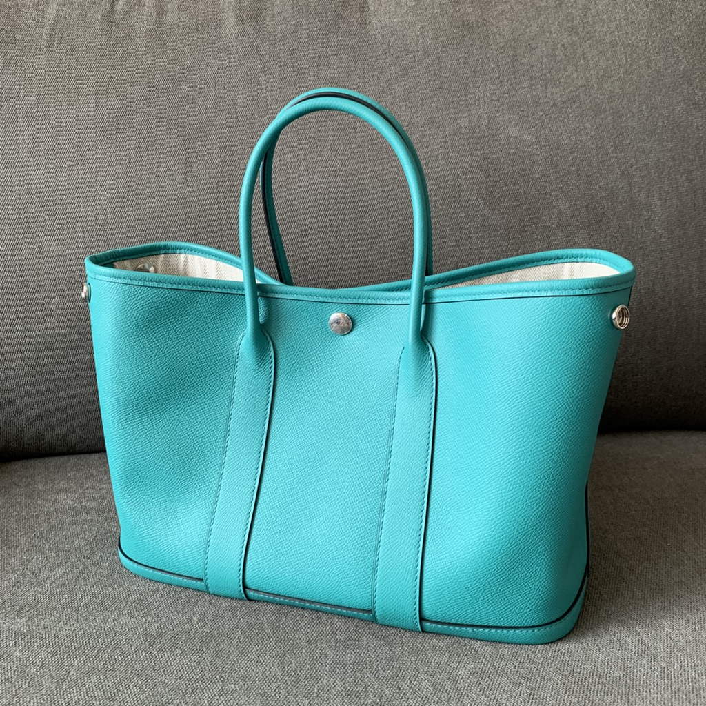 Hermes Garden Party 30 bag Epsom leather Green Blue