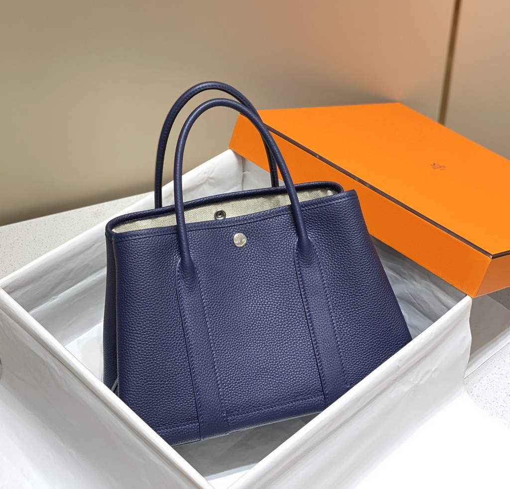 Hermes Garden Party 30 bag Navy Blue Togo leather