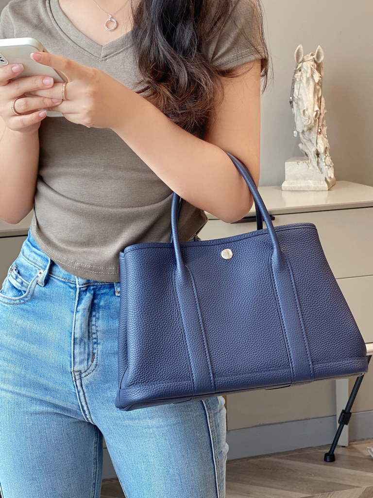 Hermes Garden Party 30 bag Navy Blue Togo leather