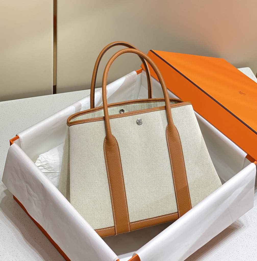 Hermes Garden Party 36 bag H066781 Canvas Togo leather Orange