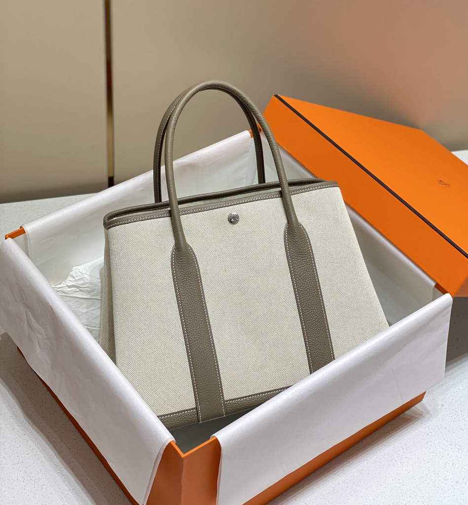 Hermes Garden Party 36 bag H066781 Canvas Togo leather Gray