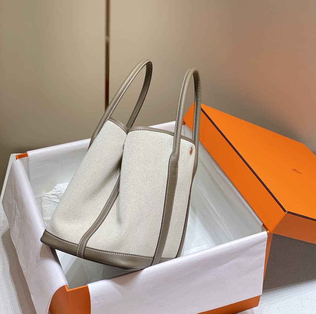 Hermes Garden Party 36 bag H066781 Canvas Togo leather Gray
