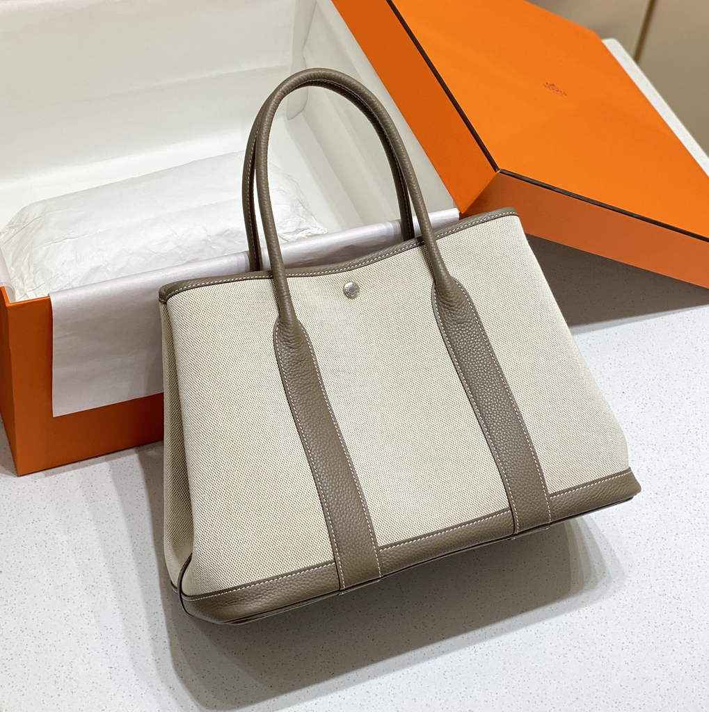 Hermes Garden Party 36 bag H066781 Canvas Togo leather Gray