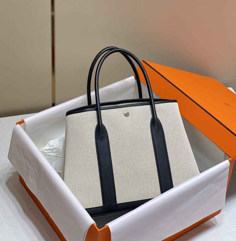 Hermes Garden Party 36 bag H066781 Canvas Togo leather Black