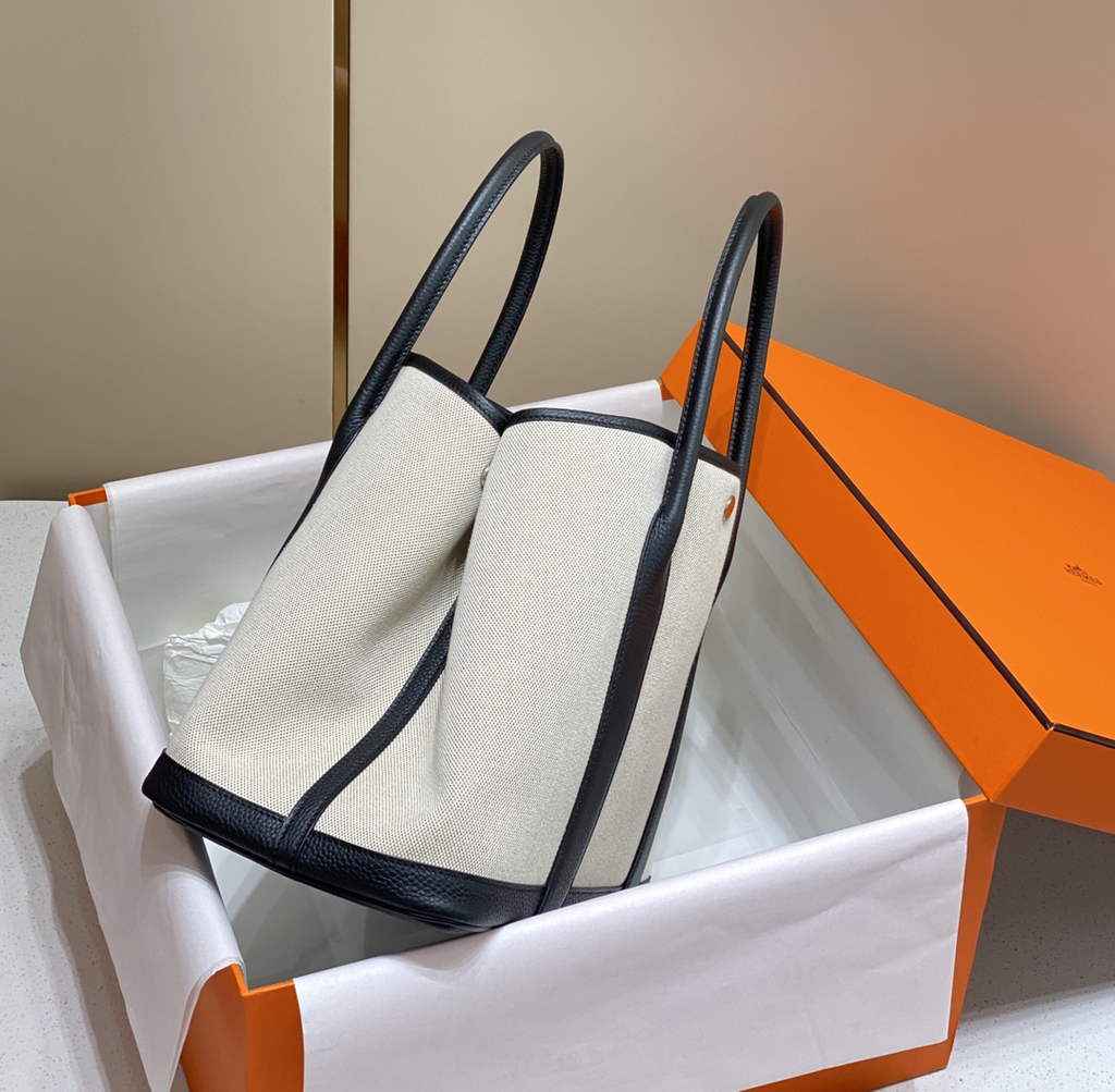 Hermes Garden Party 36 bag H066781 Canvas Togo leather Black