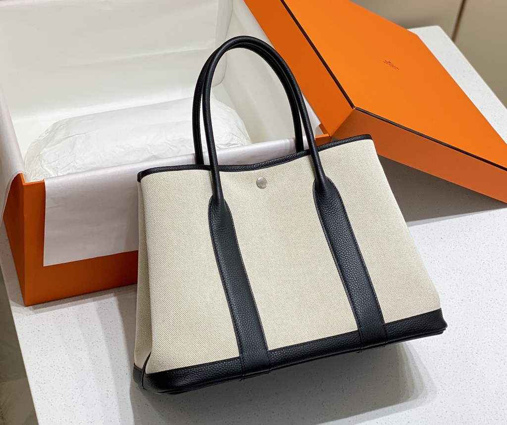 Hermes Garden Party 36 bag H066781 Canvas Togo leather Black