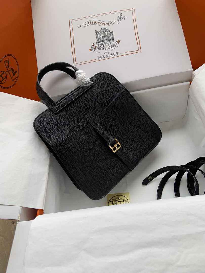 Hermes Halzan 25 Bag Black Togo Leather Gold H082160