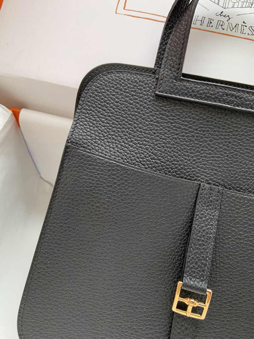 Hermes Halzan 25 Bag Black Togo Leather Gold H082160