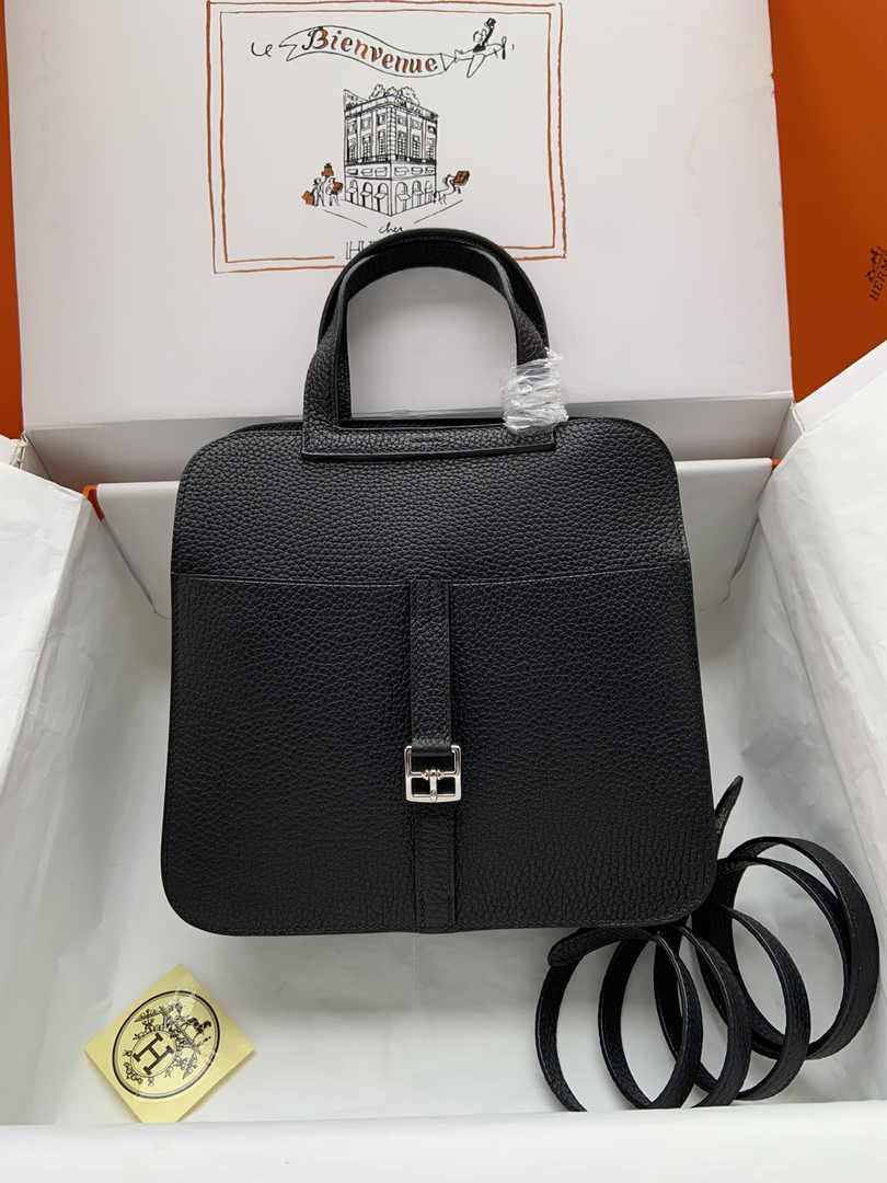 Hermes Halzan 25 Bag Black Togo Leather Silver H082161