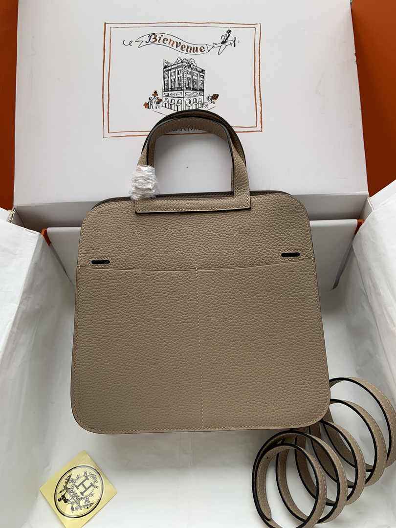 Hermes Halzan 25 Bag Khaki Togo Leather Silver H082171