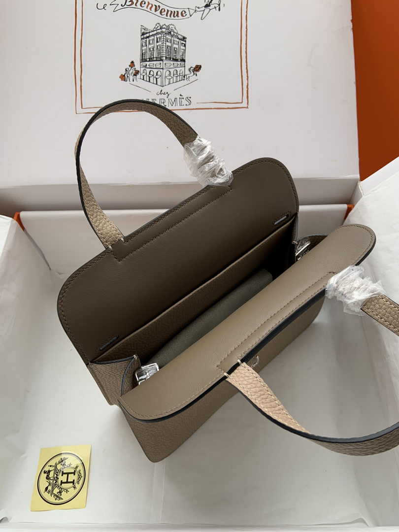 Hermes Halzan 25 Bag Khaki Togo Leather Silver H082171