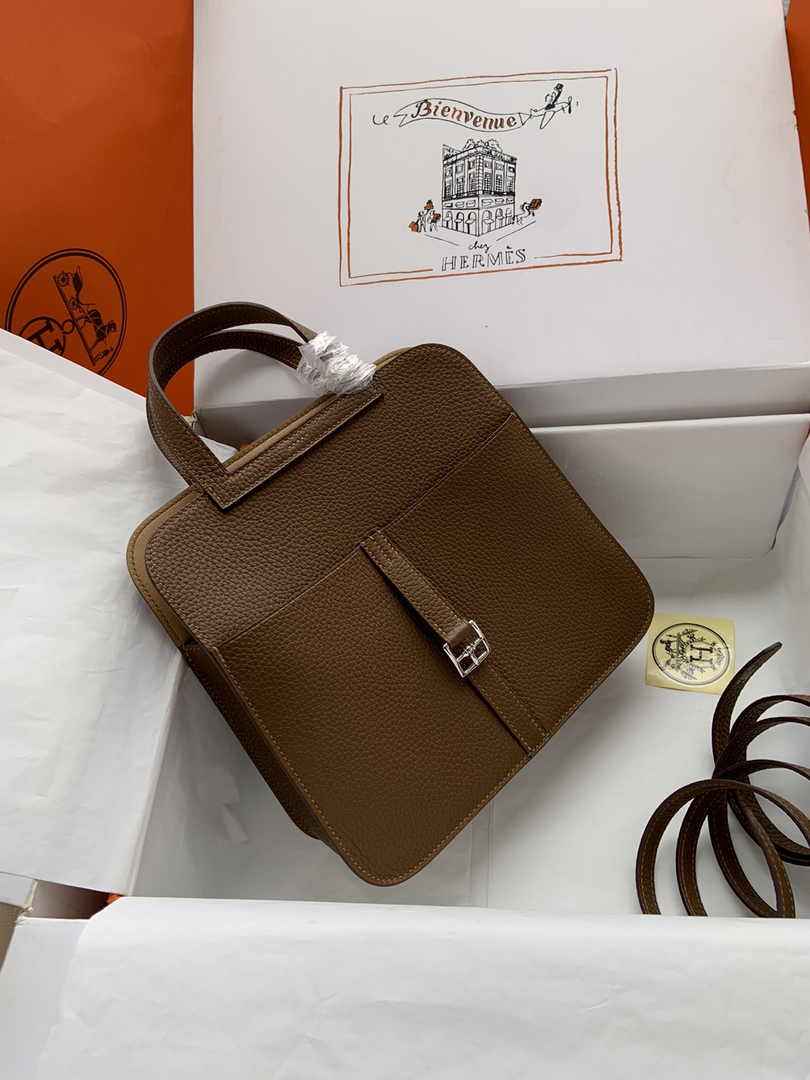 Hermes Halzan 25 Bag Tan Togo Leather Silver H082173