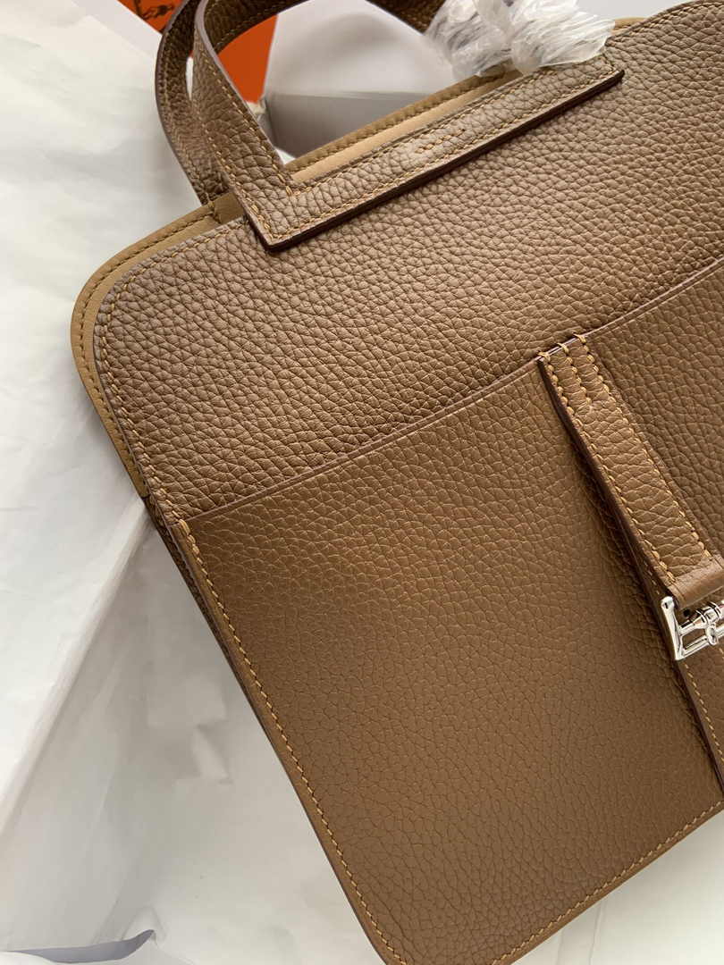 Hermes Halzan 25 Bag Tan Togo Leather Silver H082173