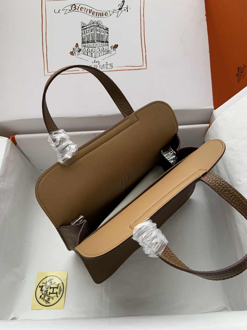 Hermes Halzan 25 Bag Tan Togo Leather Silver H082173