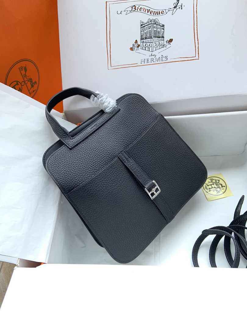 Hermes Halzan 25 Bag Black Togo Leather Silver H082161