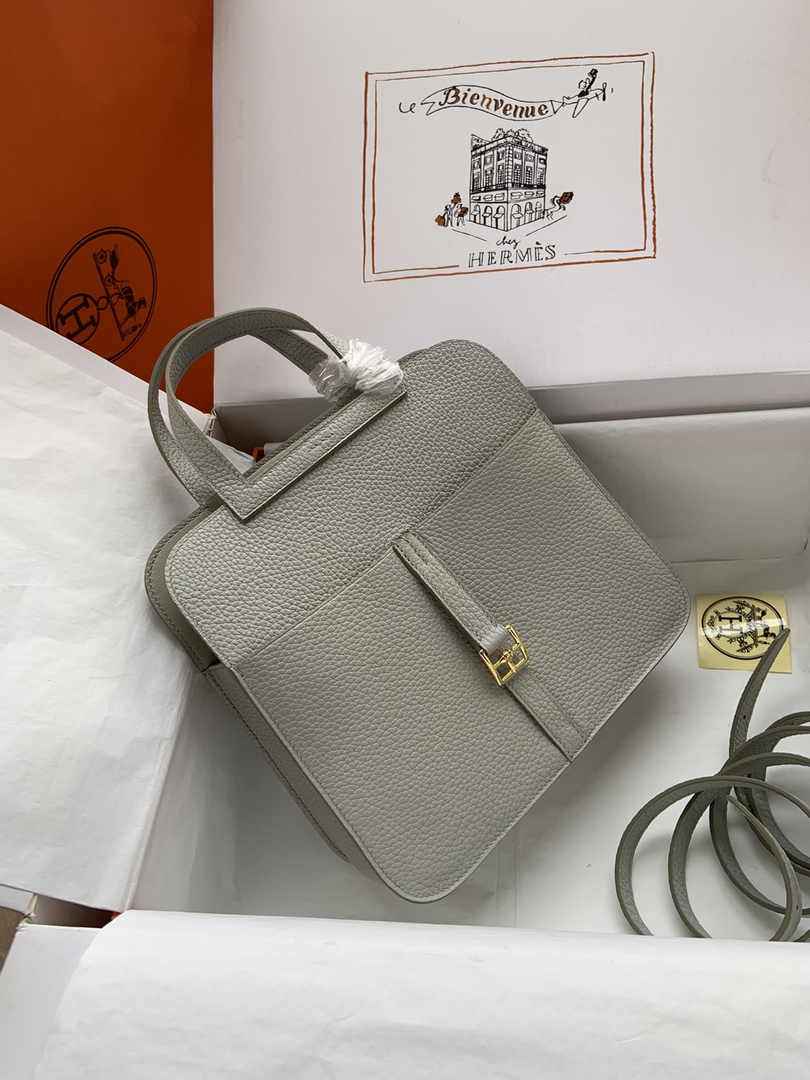 Hermes Halzan 25 Bag Gray Togo Leather Gold H082175
