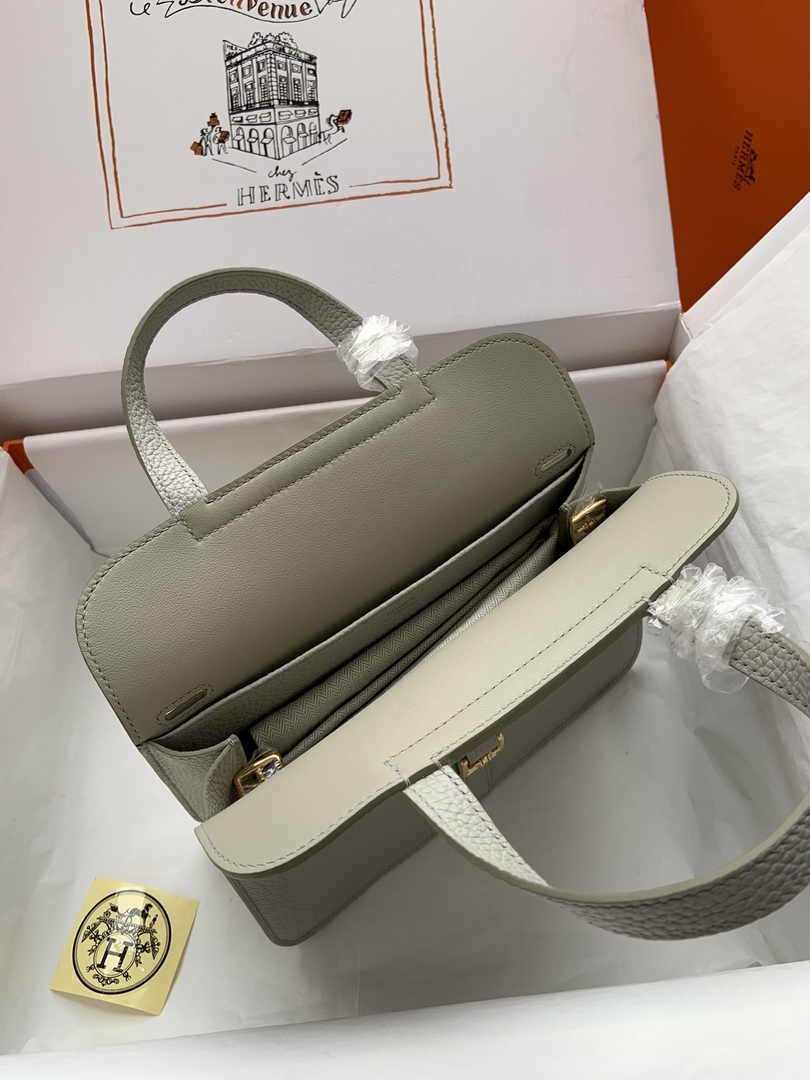 Hermes Halzan 25 Bag Gray Togo Leather Gold H082175