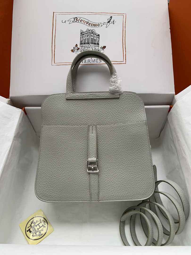 Hermes Halzan 25 Bag Gray Togo Leather Silver H082176