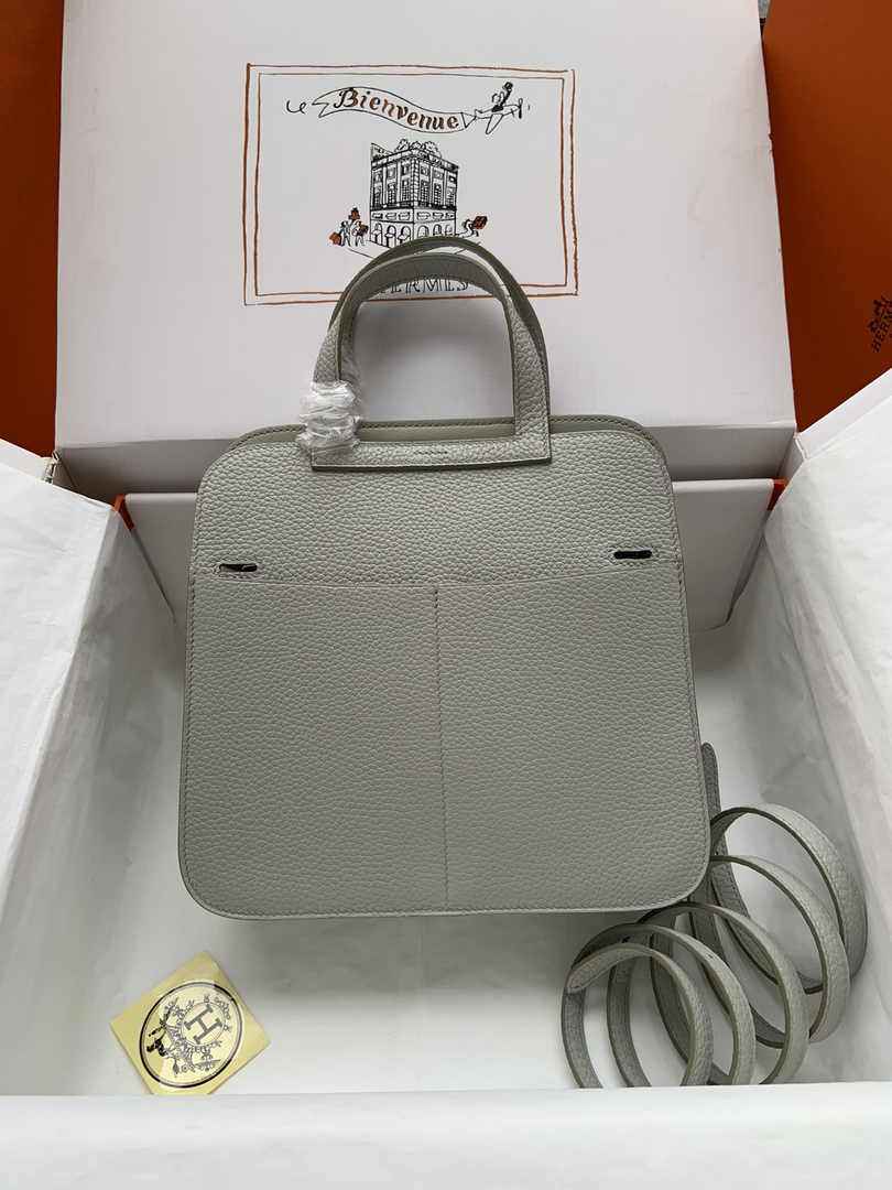 Hermes Halzan 25 Bag Gray Togo Leather Silver H082176