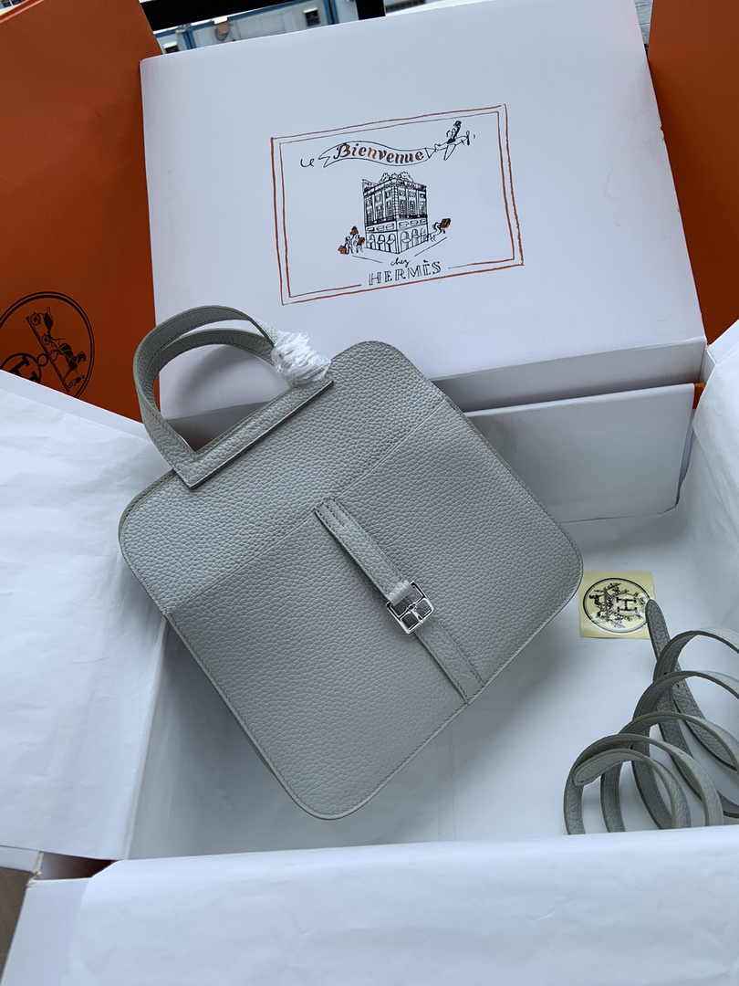 Hermes Halzan 25 Bag Gray Togo Leather Silver H082176
