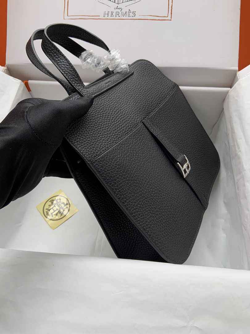Hermes Halzan 25 Bag Black Togo Leather Silver H082161