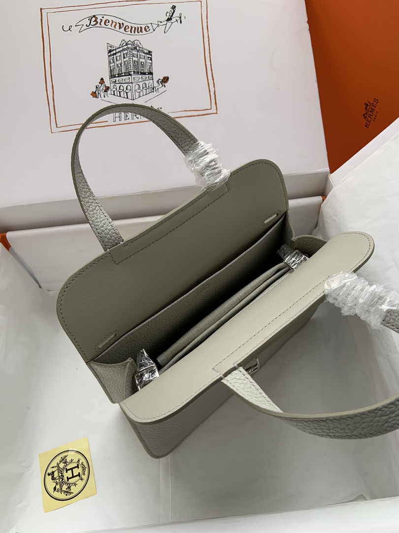 Hermes Halzan 25 Bag Gray Togo Leather Silver H082176
