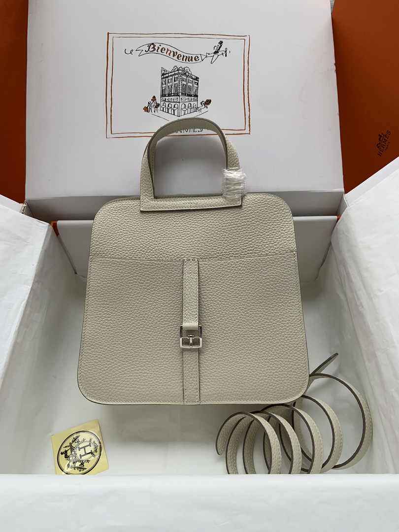 Hermes Halzan 25 Bag Beige Togo Leather Silver H082163