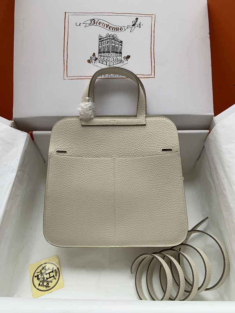 Hermes Halzan 25 Bag Beige Togo Leather Silver H082163