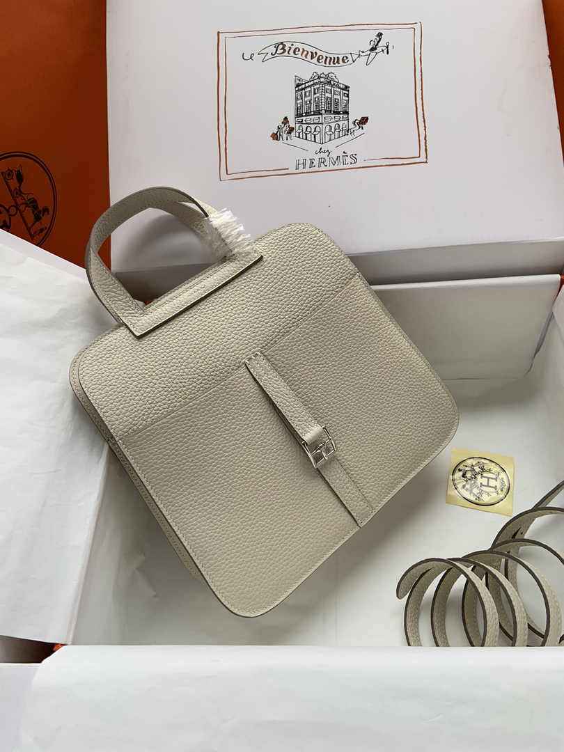 Hermes Halzan 25 Bag Beige Togo Leather Silver H082163