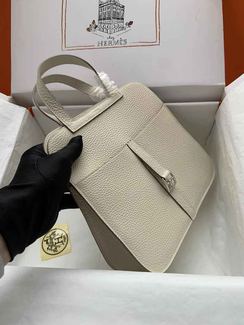 Hermes Halzan 25 Bag Beige Togo Leather Silver H082163