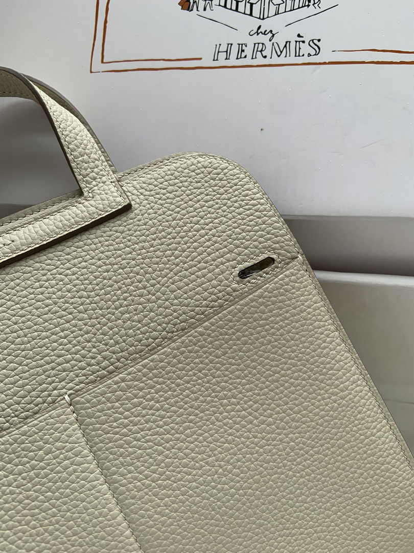 Hermes Halzan 25 Bag Beige Togo Leather Silver H082163