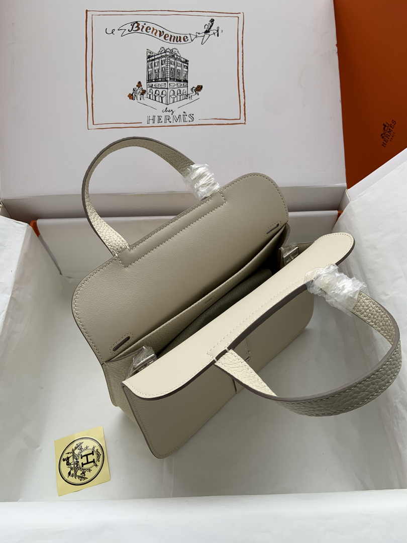 Hermes Halzan 25 Bag Beige Togo Leather Silver H082163