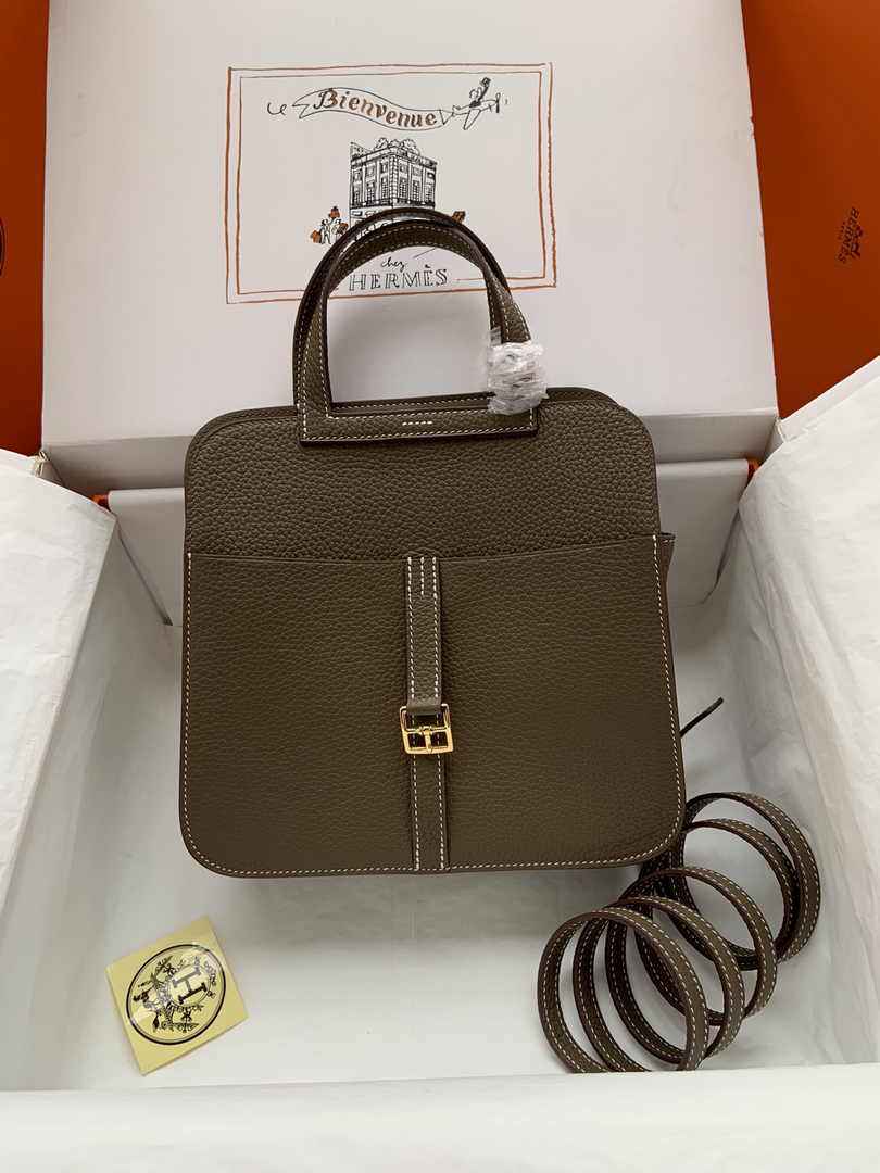 Hermes Halzan 25 Bag Dark Gray Togo Leather Gold H082164