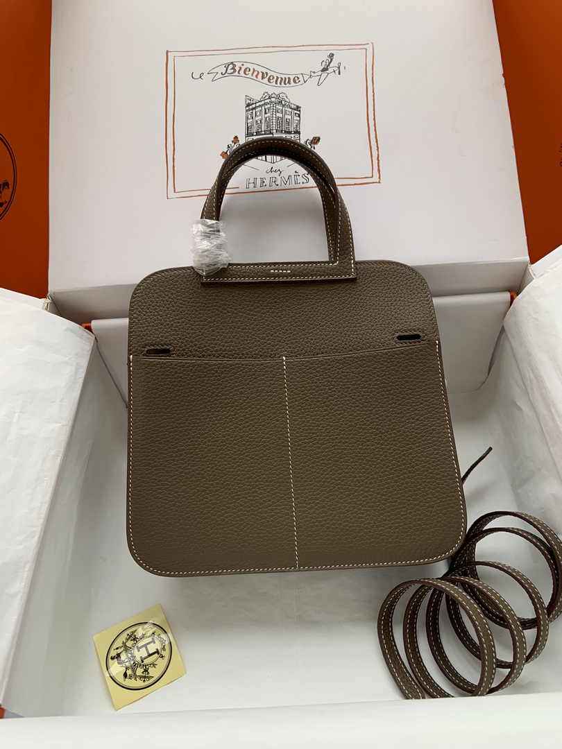 Hermes Halzan 25 Bag Dark Gray Togo Leather Gold H082164