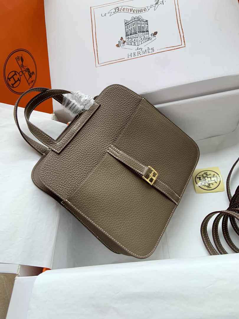 Hermes Halzan 25 Bag Dark Gray Togo Leather Gold H082164