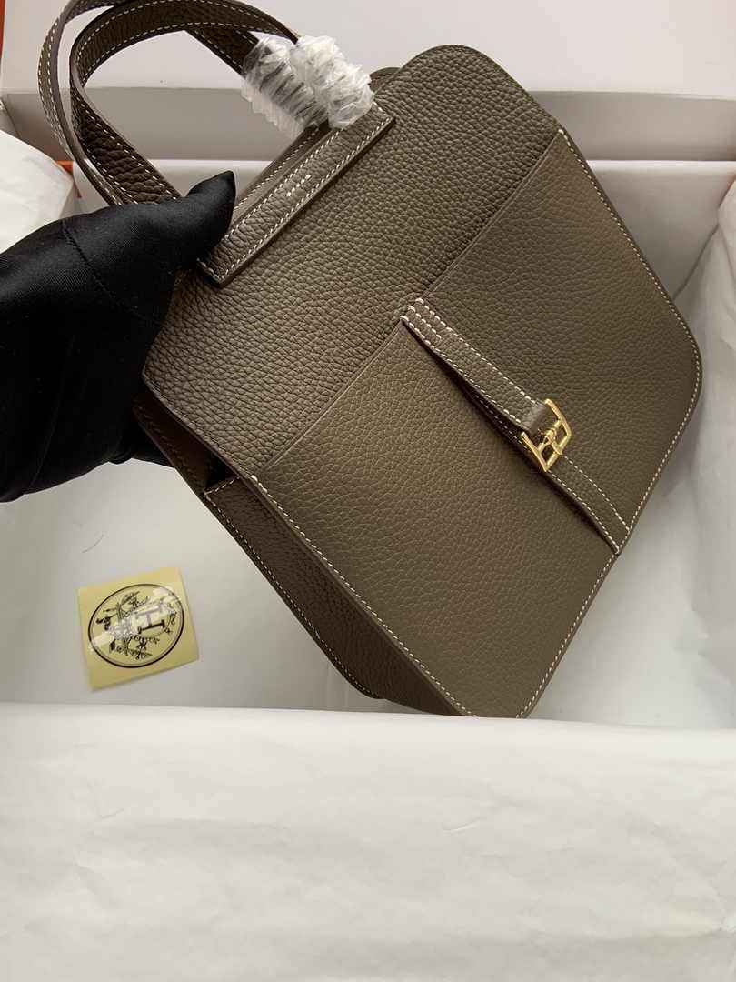 Hermes Halzan 25 Bag Dark Gray Togo Leather Gold H082164