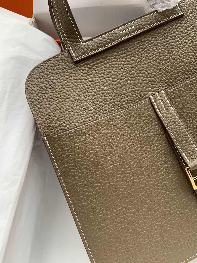 Hermes Halzan 25 Bag Dark Gray Togo Leather Gold H082164