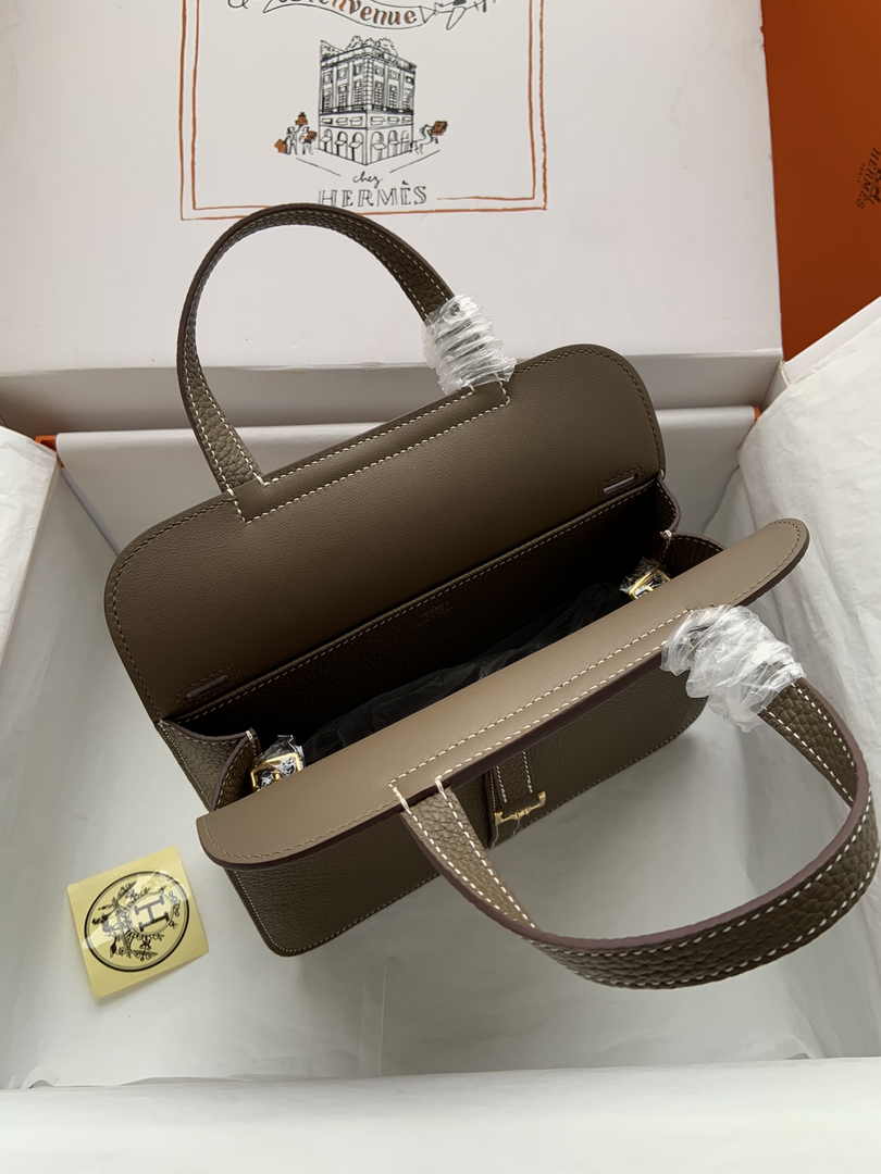 Hermes Halzan 25 Bag Dark Gray Togo Leather Gold H082164