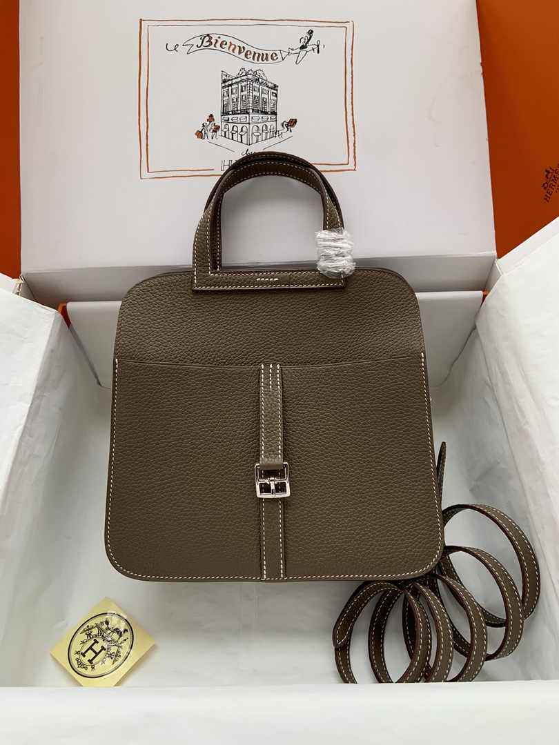 Hermes Halzan 25 Bag Dark Gray Togo Leather Silver H082165