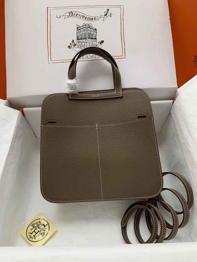 Hermes Halzan 25 Bag Dark Gray Togo Leather Silver H082165