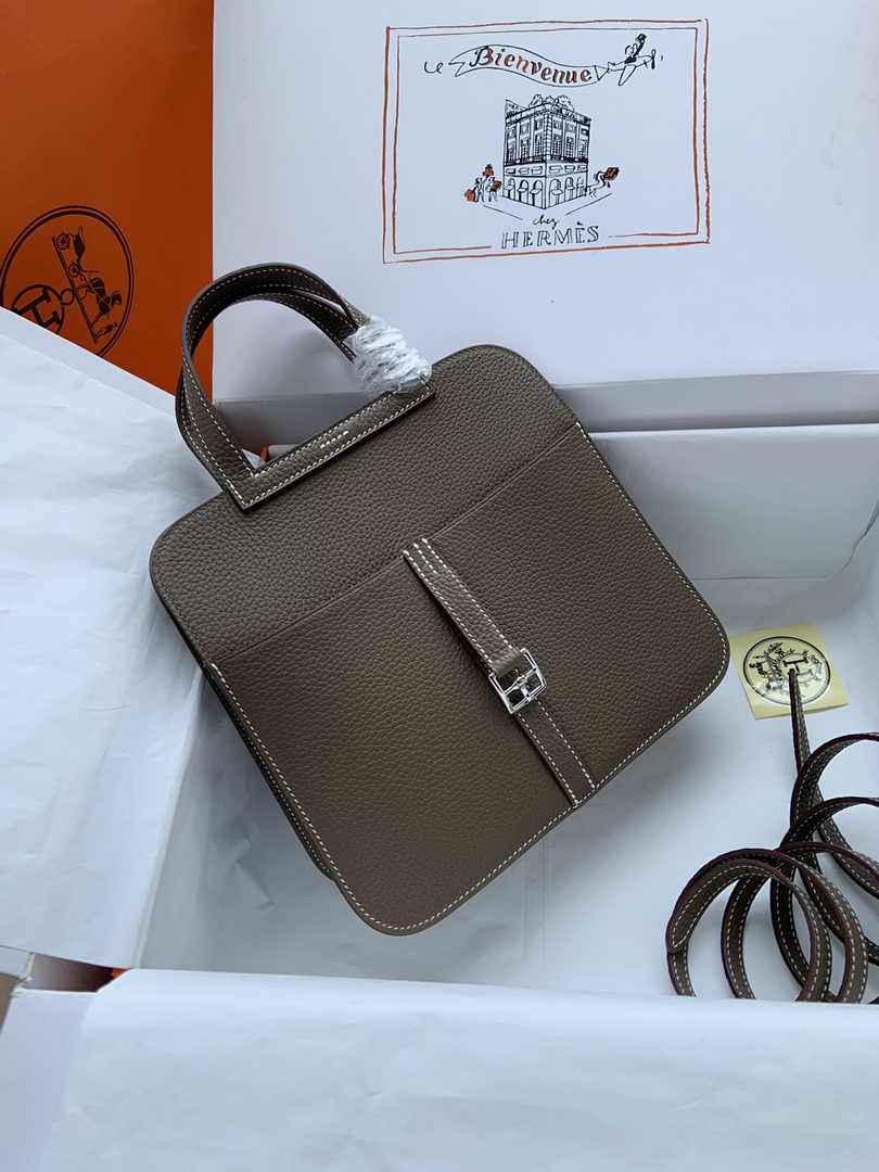Hermes Halzan 25 Bag Dark Gray Togo Leather Silver H082165
