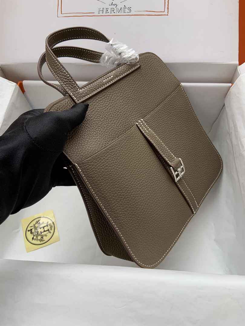 Hermes Halzan 25 Bag Dark Gray Togo Leather Silver H082165