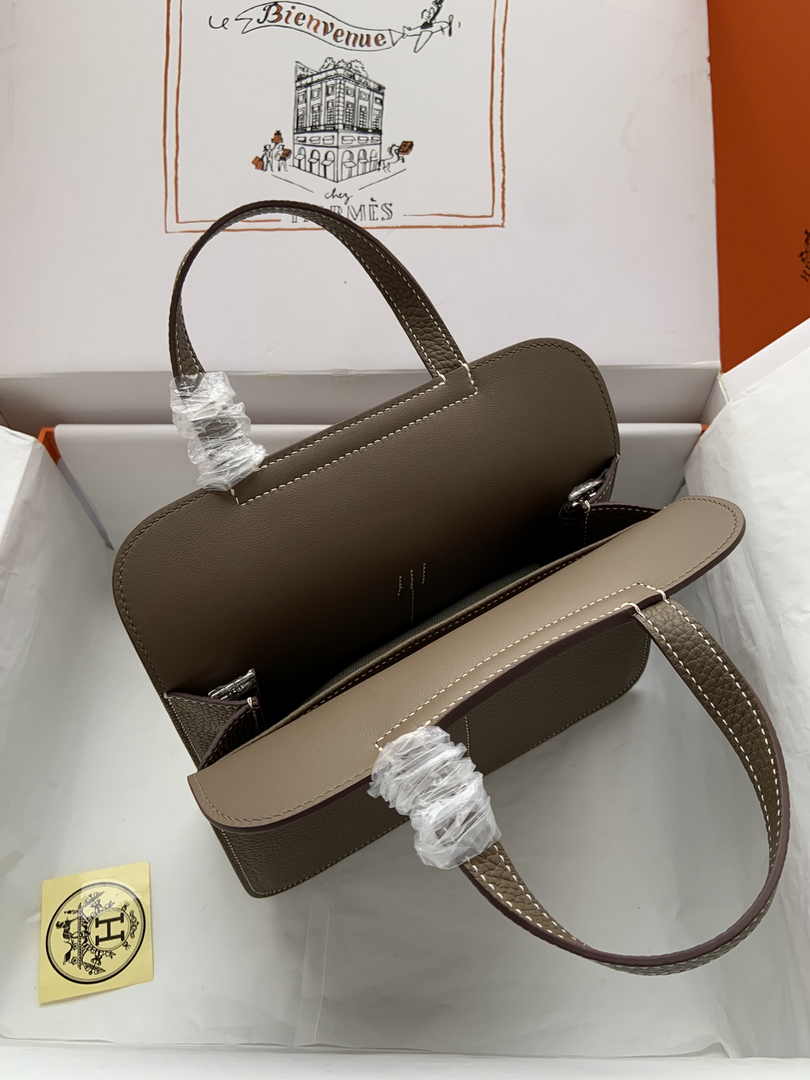 Hermes Halzan 25 Bag Dark Gray Togo Leather Silver H082165